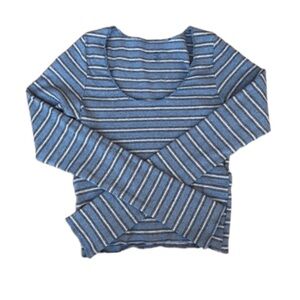Brandy Melville 100% Cotton Blue Striped Raw Hem Long-Sleeve Crop Tee